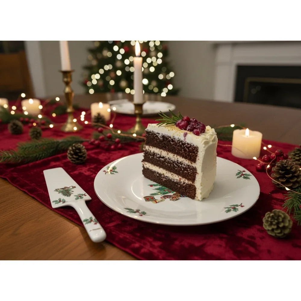 🎄 Holiday Hostess Christmas Tree 2 Piece Cake Plate Server Set Tianshan NOS Box